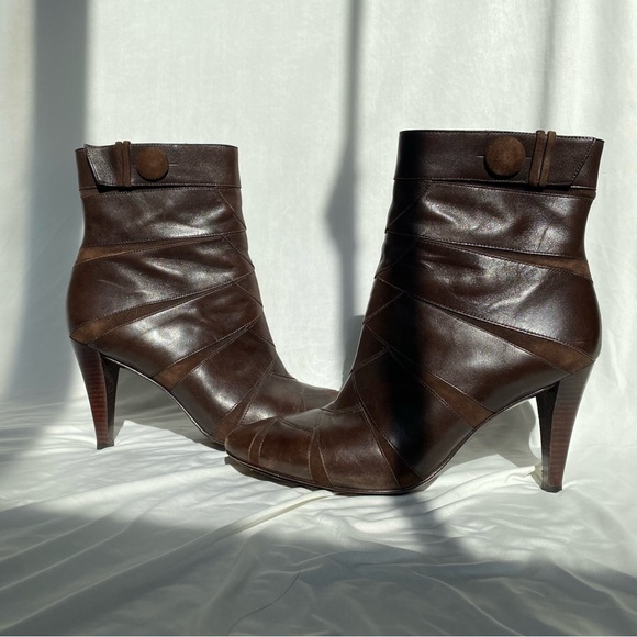 Cole Hann Nike Air Brown Leather & Suede Bootie Heels - Picture 4 of 10